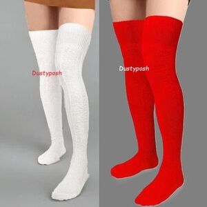 2 Pairs Women Thigh High Socks Leg Warmer Long Boot Over The Knee Tall Cotton